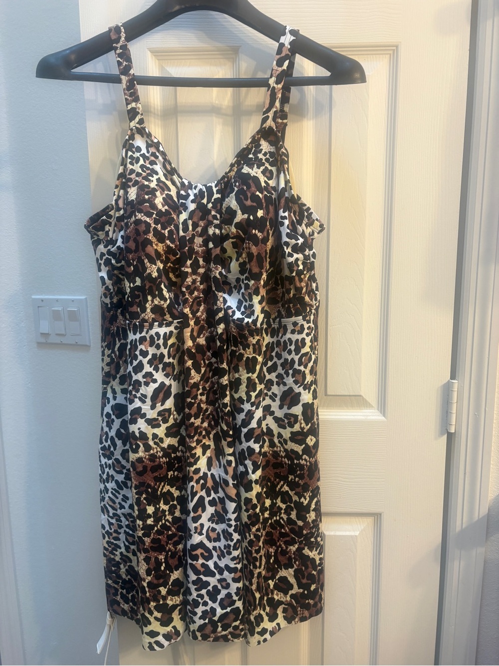 Swimsuits For All Leopard Print Swim tankini/dress- Brown/Black/Cream
